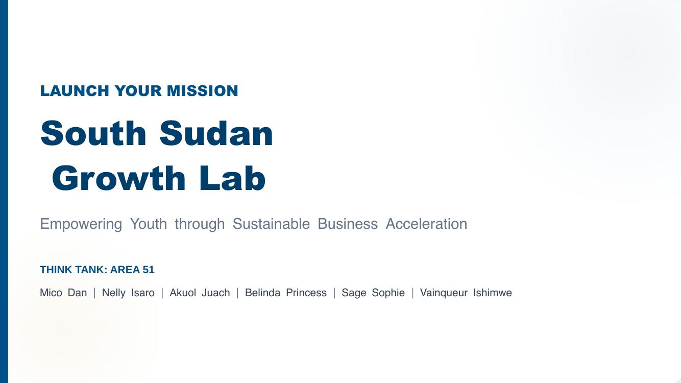 Pitch deck title slide: South Sudan Growth Lab